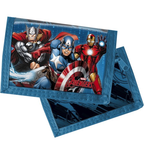 Portafoglio con tasche interne stampa Avengers su poliestere fine, retro con texture cm. 23,5 x 12