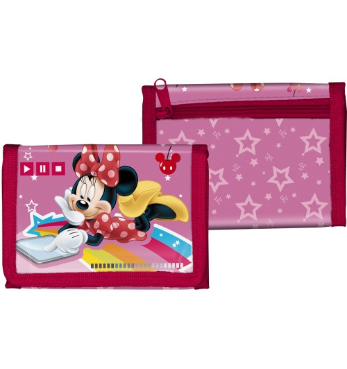 Portafoglio con tasche interne stampa Minnie su satin cm. 23,5 x 12