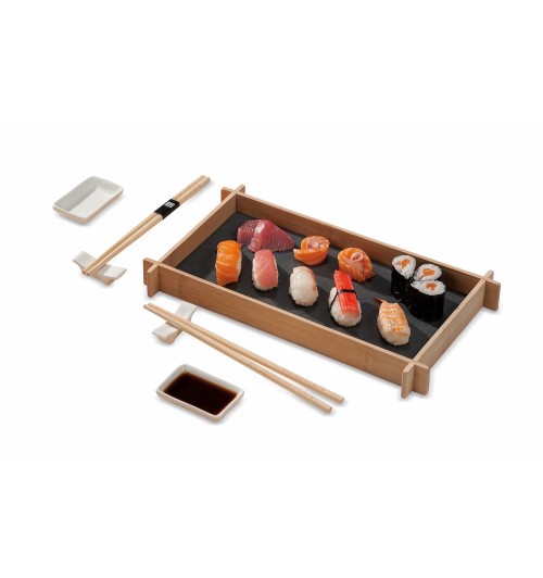 Servizio accessori sushi per 2 persone con vassoio in ardesia e bamboo - vassoio: cm. 34,5 x 19,5