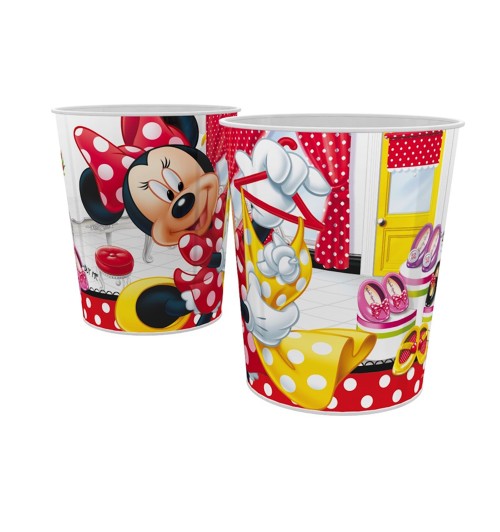 Cestino gettacarte in plastica stampata Minnie - diam. cm. 23,5 x h. cm. 24