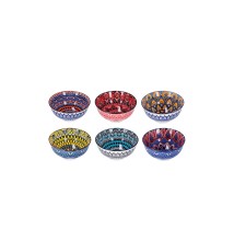 Set di 6 ciotole scodelle in ceramica "Eva", decorate a mano con fantasie stile arabo, arabesco - diam. cm. 11,5 x h. cm. 6