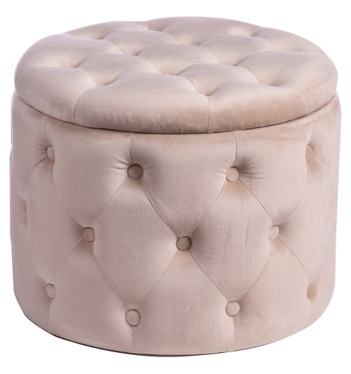 Pouf in velluto "Oulad" con contenitore - crema - diam. cm. 50 x h. cm. 40