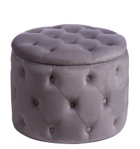 Pouf in velluto "Oulad" con contenitore - grigio - diam. cm. 50 x h. cm. 40