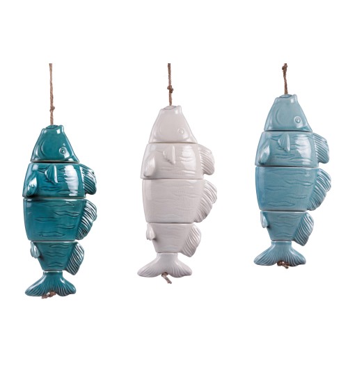 Decorazione in ceramica da appendere mod. pesce (set da 3 pezzi) -cm. 28,5 x 14,5 x h. cm. 7,5