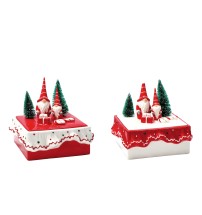 Scatola quadrata con Babbi Natale in ceramica - cm. 24 x 24 x h. cm. 24