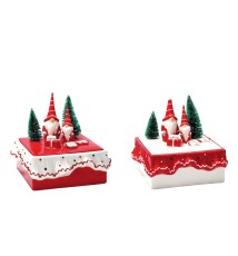 Scatola quadrata con Babbi Natale in ceramica - cm. 24 x 24 x h. cm. 24