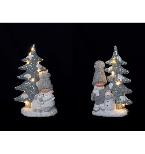 Bimbo in magnesia con albero con 10 LED (funzionamento a pila 3LR44 x 1,5V) - cm. 29 x 17 x h. cm. 45,5