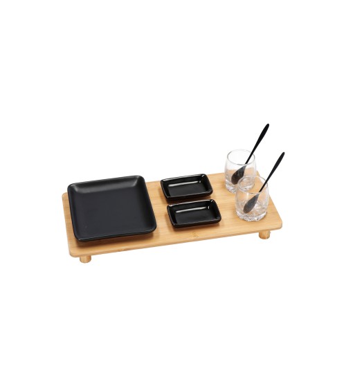 Set 7 accessori finger food con vassoio in bamboo - vassoio: cm. 34 x 16