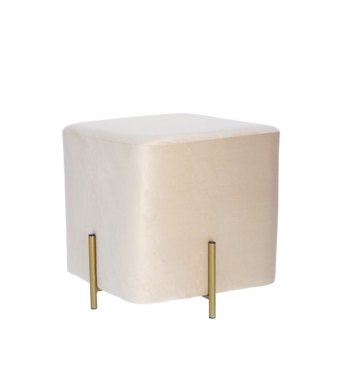 Pouf in velluto "Alin" con gambe in ferro - beige - cm. 43,5 x 43,5 x h. cm. 44