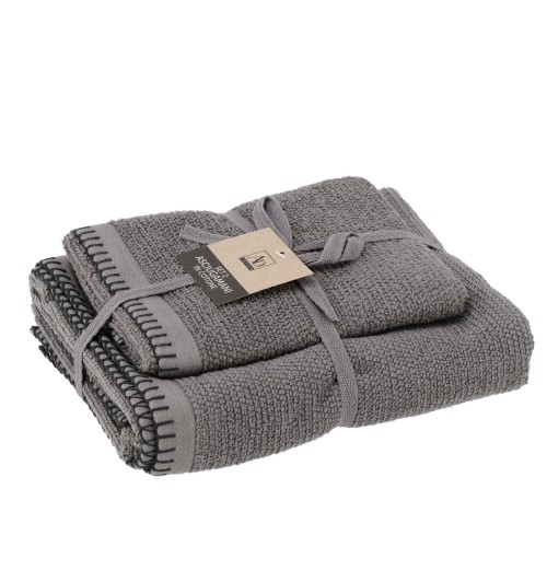 Set 2 asciugamani in cotone "Rob" - ospite: cm. 40 x 55 / viso: cm. 55 x 100 / 470 gr. al mq. - grigio scuro