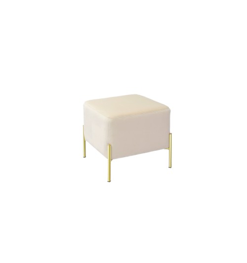 Pouf in velluto "Guilin" con gambe in ferro color beige - cm. 46 x 46 x h. cm. 44