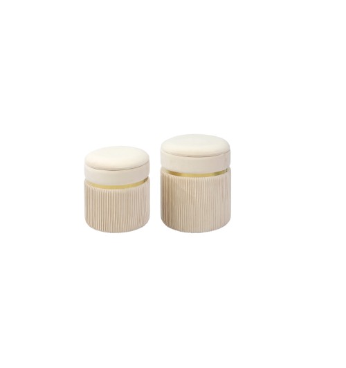 Set 2 pouf in velluto "Sion" con contenitore - beige - diam. cm. 32 x h. cm. 38 / diam. cm. 36 x h. cm. 44