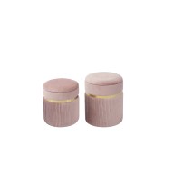 Set 2 pouf in velluto "Sion" con contenitore - rosa - diam. cm. 32 x h. cm. 38 / diam. cm. 36 x h. cm. 44