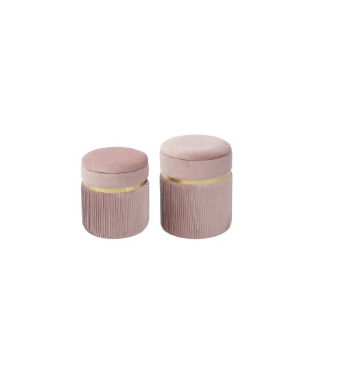 Set 2 pouf in velluto "Sion" con contenitore - rosa - diam. cm. 32 x h. cm. 38 / diam. cm. 36 x h. cm. 44