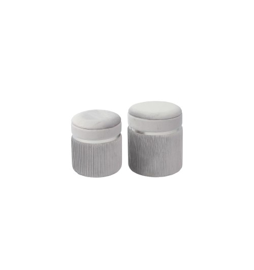 Set 2 pouf in velluto "Sion" con contenitore - grigio chiaro - diam. cm. 32 x h. cm. 38 / diam. cm. 36 x h. cm. 44