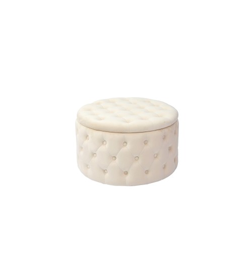 Pouf in velluto "Oulad" con contenitore color beige - diam. cm. 70 x h. cm. 42