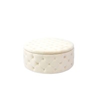 Pouf in velluto "Oulad" con contenitore e 16 tasche color beige - diam. cm. 90 x h. cm. 40