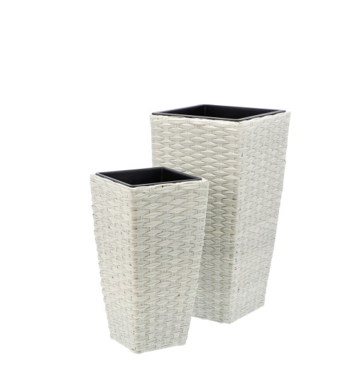 Set 2 fioriere quadrate in ecorattan bianche - cm. 28 x 28 x h. cm. 54 / cm. 36 x 36 x h. cm. 70