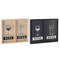 Porta tappi in mdf e vetro con 2 scomparti per vino e birra - cm. 38 x 4 x h. cm. 31,5