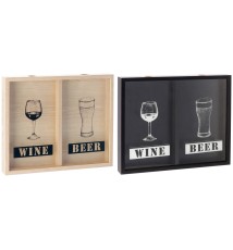 Porta tappi in mdf e vetro con 2 scomparti per vino e birra - cm. 38 x 4 x h. cm. 31,5