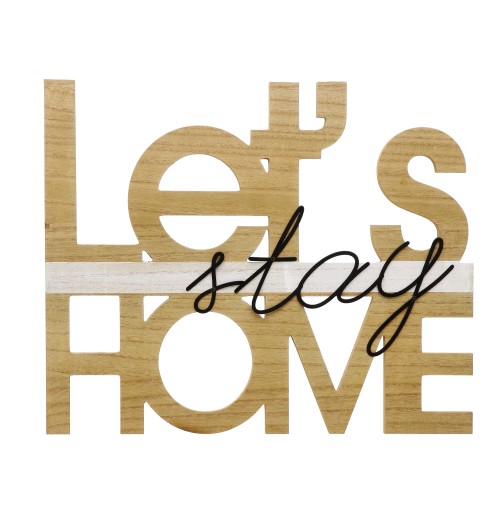 Decorazione da parete in mdf e ferro Let's stay home - cm. 50 x 40