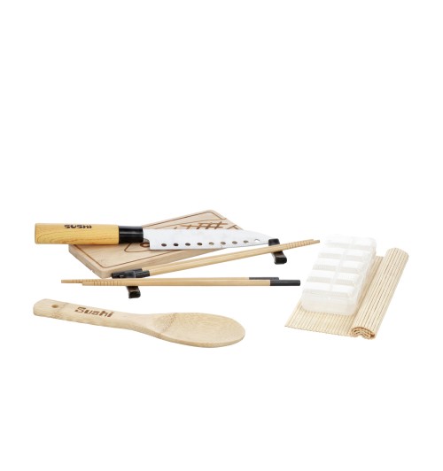 Servizio accessori sushi per 2 persone con tagliere in bamboo e coltello - vassoio: cm. 25 x 20