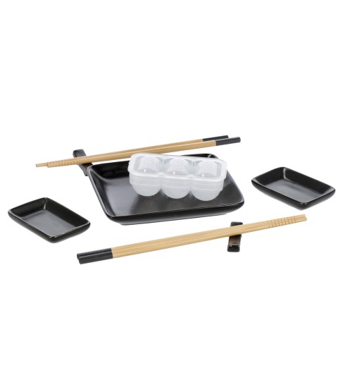 Servizio accessori sushi per 2 persone in ceramica, bamboo e plastica - 