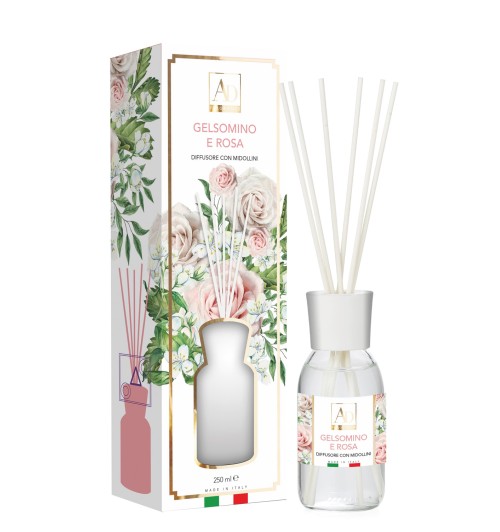 Gelsomino e Rosa - Diffusore di fragranza con midollini da 250 ml.