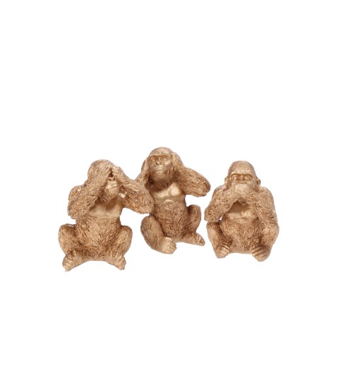 Decorazione in resina mod. scimmia color oro  (set da 3 scimmie gorilla scimpanzé non vedo, non sento, non parlo) - Misura singolo gorilla cm. 7 x 5,5 x h. cm. 7,5