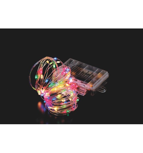 Catena 100 micro LED da interno/esterno con sensore musicale, timer e controller a distanza (13 giochi di luce) (funzionamento a pila 3AA x 1,5V) - multicolor - m. 9,9