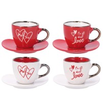 Servizio da caffè in ceramica "Ador" per 2 persone con piattino a cuore - 