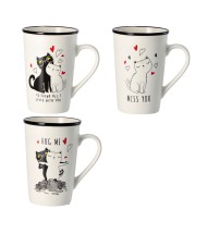 Tazza mug in porcellana New Bone China decoro gatti - 420 ml. / diam. cm. 8,5 x h. cm. 13