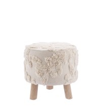 Set 2 pouf rotondo in tessuto "Eliot" con gambe in legno - diam. cm. 40 x h. cm. 40