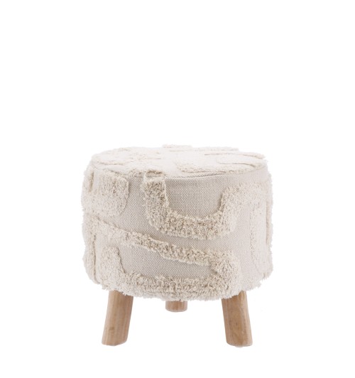 Set 2 pouf rotondo in tessuto "Eliot" con gambe in legno - diam. cm. 40 x h. cm. 40