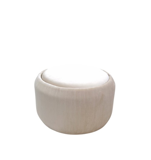 Pouf in velluto "Wendy" con contenitore e vassoio in legno - crema - diam. cm. 59 x h. cm. 35