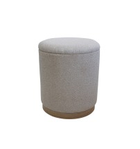 Pouf in ciniglia "Teryl" con contenitore e base in legno - crema - diam. cm. 38 x h. cm. 43