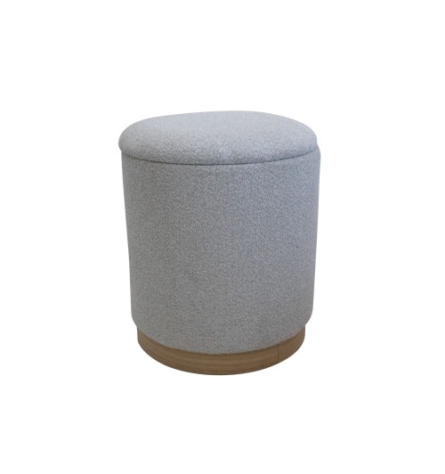 Pouf in ciniglia "Teryl" con contenitore e base in legno - grigio - diam. cm. 38 x h. cm. 43