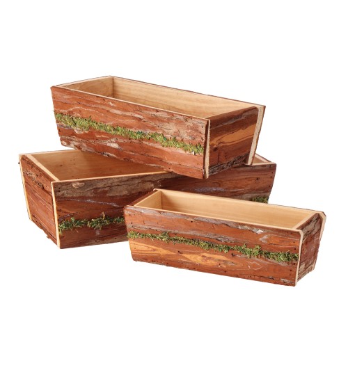 Set 3 fioriere in legno -cm. 28 x 10,5 x h. cm. 9 / cm. 32 x 15 x h. cm. 10,5 / cm. 36,5 x 18 x h. cm. 11,5