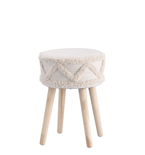 Set 2 pouf in tessuto "Hippie" con gambe in legno - diam. cm. 32 x h. cm. 41