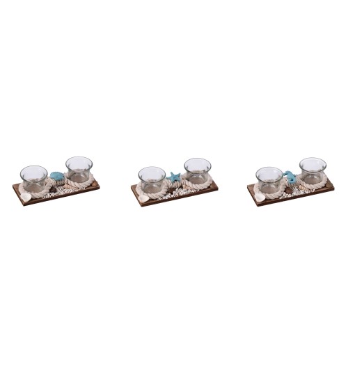 Decorazione in mdf con 2 porta tea light in vetro -cm. 18,5 x 7,5 x h. cm. 5,5