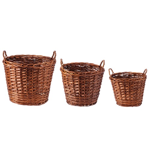 Set 3 fioriere ovali in salice - marroni -cm. 43 x 34 x h. cm. 36 / cm. 52 x 41 x h. cm. 45,5 / cm. 61 x 53 x h. cm. 51