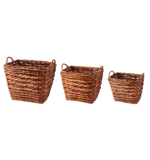 Set 3 fioriere rettangolari in salice - marroni -cm. 44 x 34 x h. cm. 36 / cm. 55 x 38 x h. cm. 44 / cm. 63 x 47 x h. cm. 51