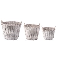 Set 3 fioriere ovali in salice - bianche -cm. 43 x 34 x h. cm. 36 / cm. 52  x 41 x h. cm. 45,5 / cm. 61  x 53 x h. cm. 51