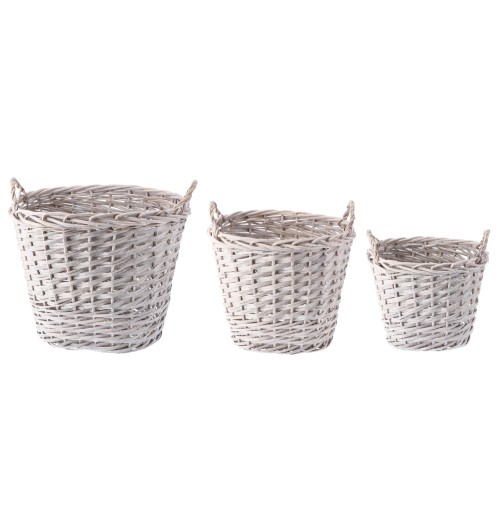 Set 3 fioriere ovali in salice - bianche -cm. 43 x 34 x h. cm. 36 / cm. 52  x 41 x h. cm. 45,5 / cm. 61  x 53 x h. cm. 51