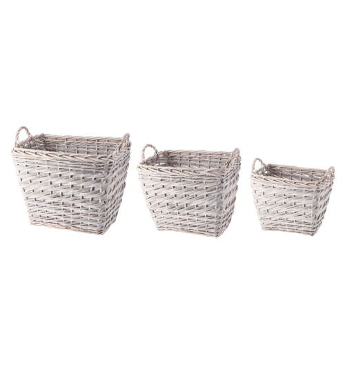 Set 3 fioriere rettangolari in salice - bianche -cm. 44 x 34 x h. cm. 36 / cm. 55 x 38 x h. cm. 44 / cm. 63 x 47 x h. cm. 51