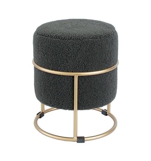 Pouf rotondo in velluto "Steff" con struttura in ferro - diam. cm. 34 x h. cm. 38 color grigio