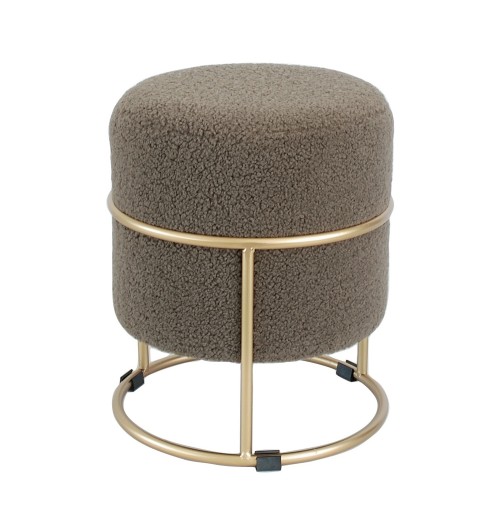 Pouf rotondo in velluto "Steff" con struttura in ferro - diam. cm. 34 x h. cm. 38 color marrone scuro