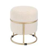 Pouf rotondo in velluto "Steff" con struttura in ferro - diam. cm. 34 x h. cm. 38 color beige