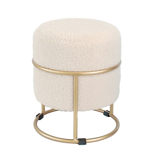 Pouf rotondo in velluto "Steff" con struttura in ferro - diam. cm. 34 x h. cm. 38 color beige