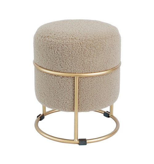 Pouf rotondo in velluto "Steff" con struttura in ferro - diam. cm. 34 x h. cm. 38 color marrone chiaro